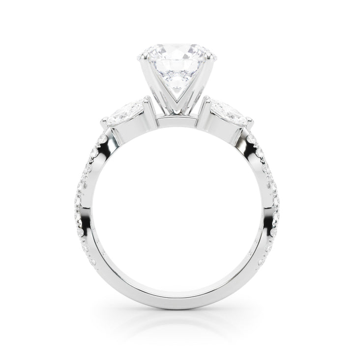 1.00CT 14K  Round Brilliant Cut Diamond Ring Accented With Marquise and Round Cut Diamonds
