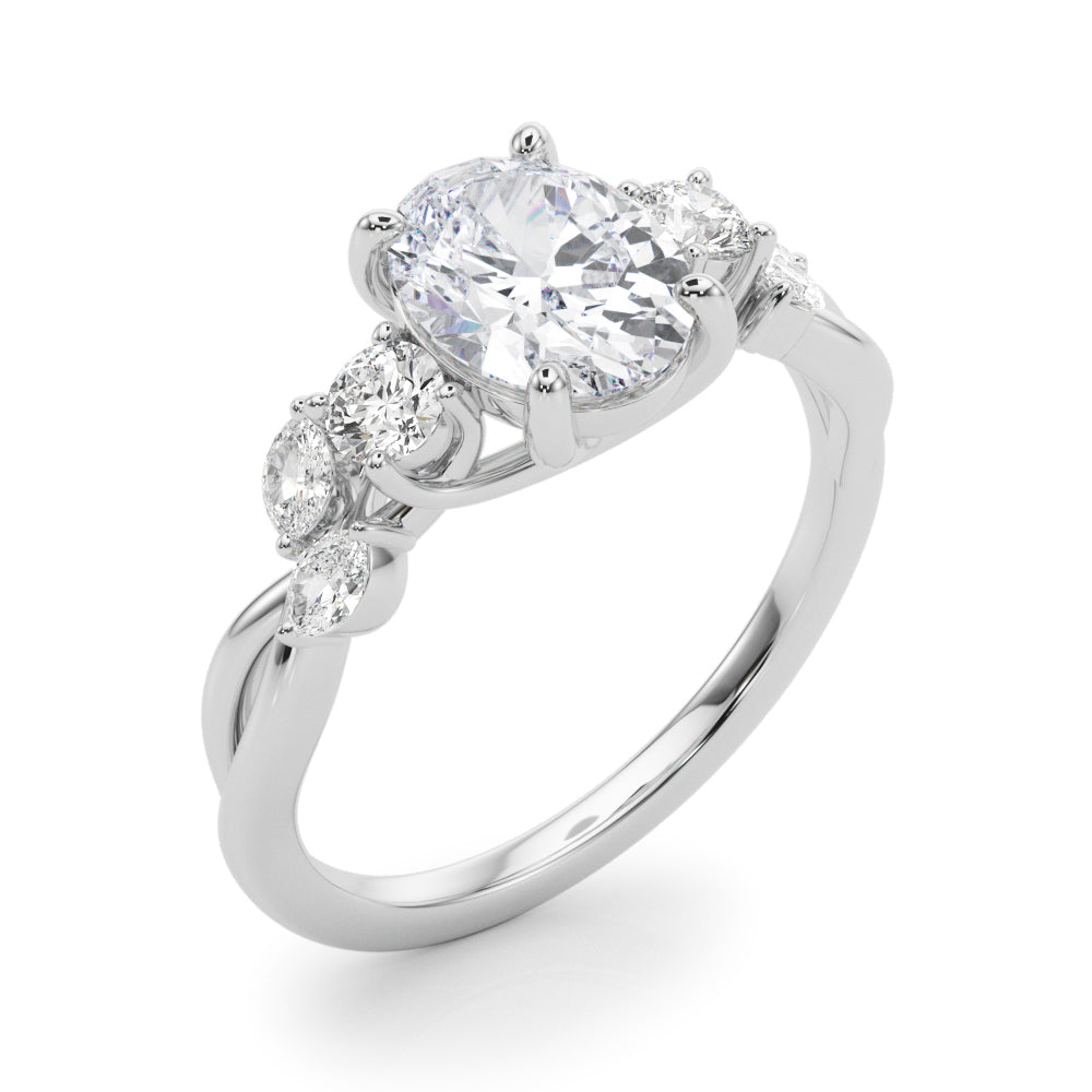 1.00CT 14K Oval Diamond Cluster Engagement Ring