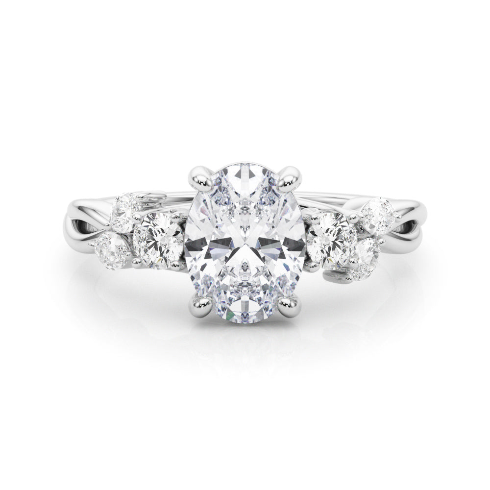 1.00CT 14K Oval Diamond Cluster Engagement Ring