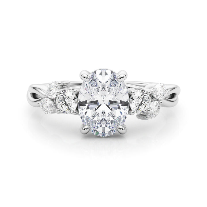 1.00CT 14K Oval Diamond Cluster Engagement Ring