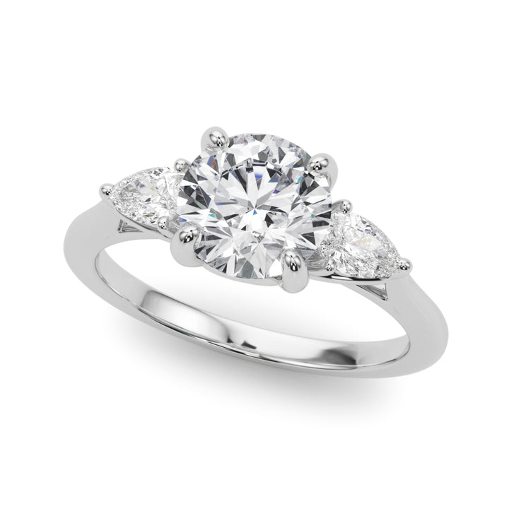 1.00CT 14K  3 Stone Round Brilliant and Pear Shape Diamond Ring