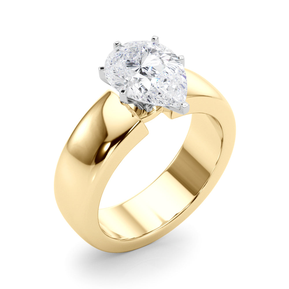 2.00CT 14K  Pear Shape Solitaire Ring with a Wide Design Mount - View 2