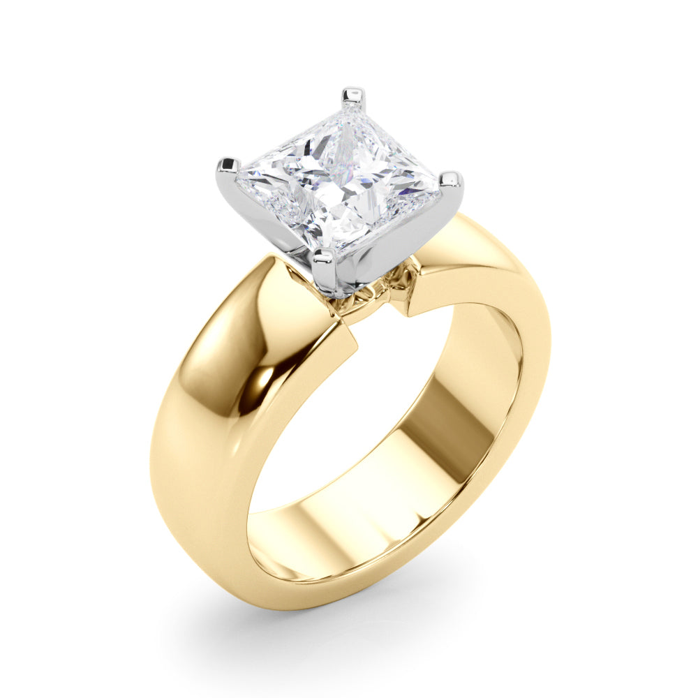 2.00CT 14K  Princess Cut Solitaire Ring with a Wide Design Mount - View 2