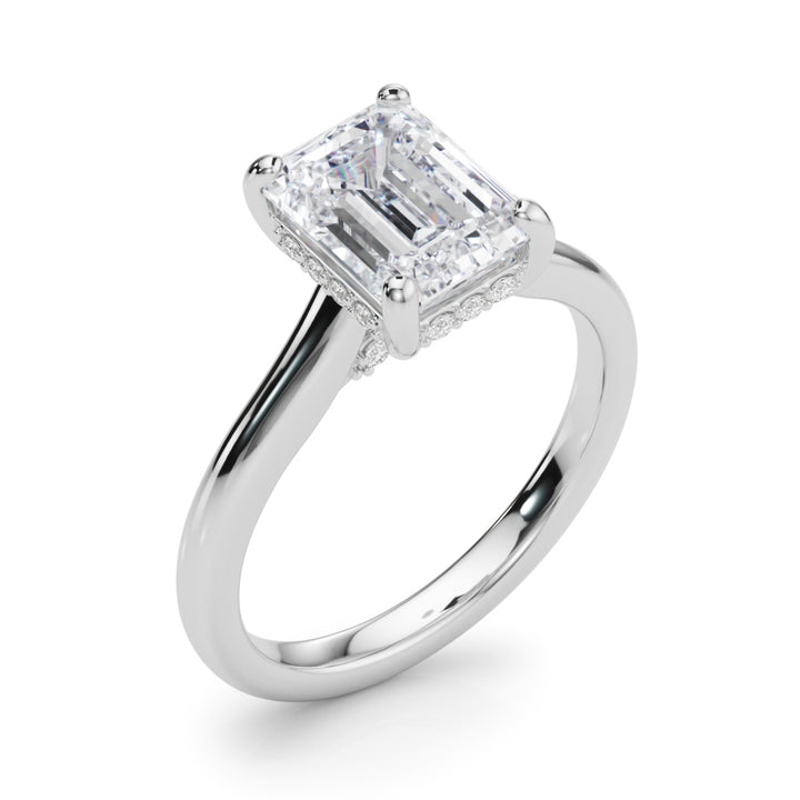 2.00CT 14K  Emerald Cut Diamond Ring with Under-Halo of Diamonds