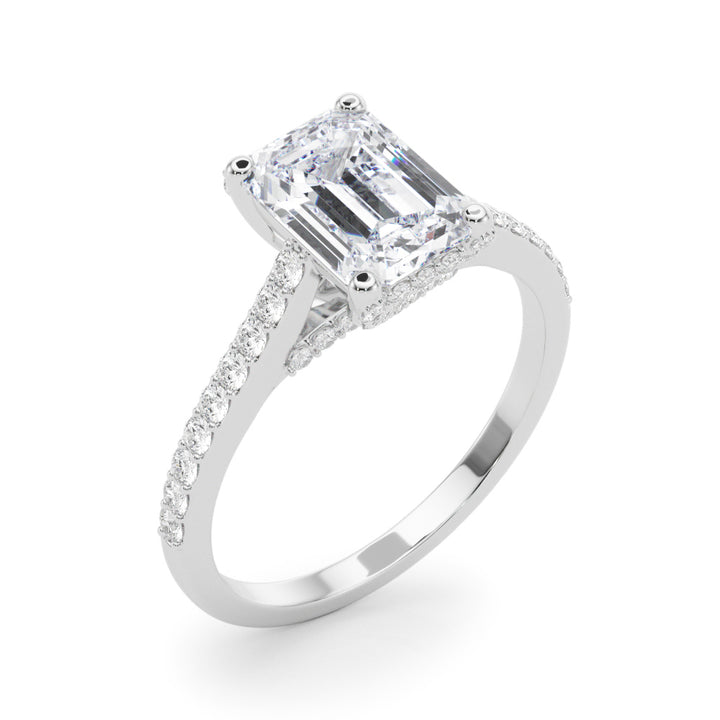 2.00CT 14K  Emerald Cut Diamond Ring Accented With Round Brilliant Cut Diamonds