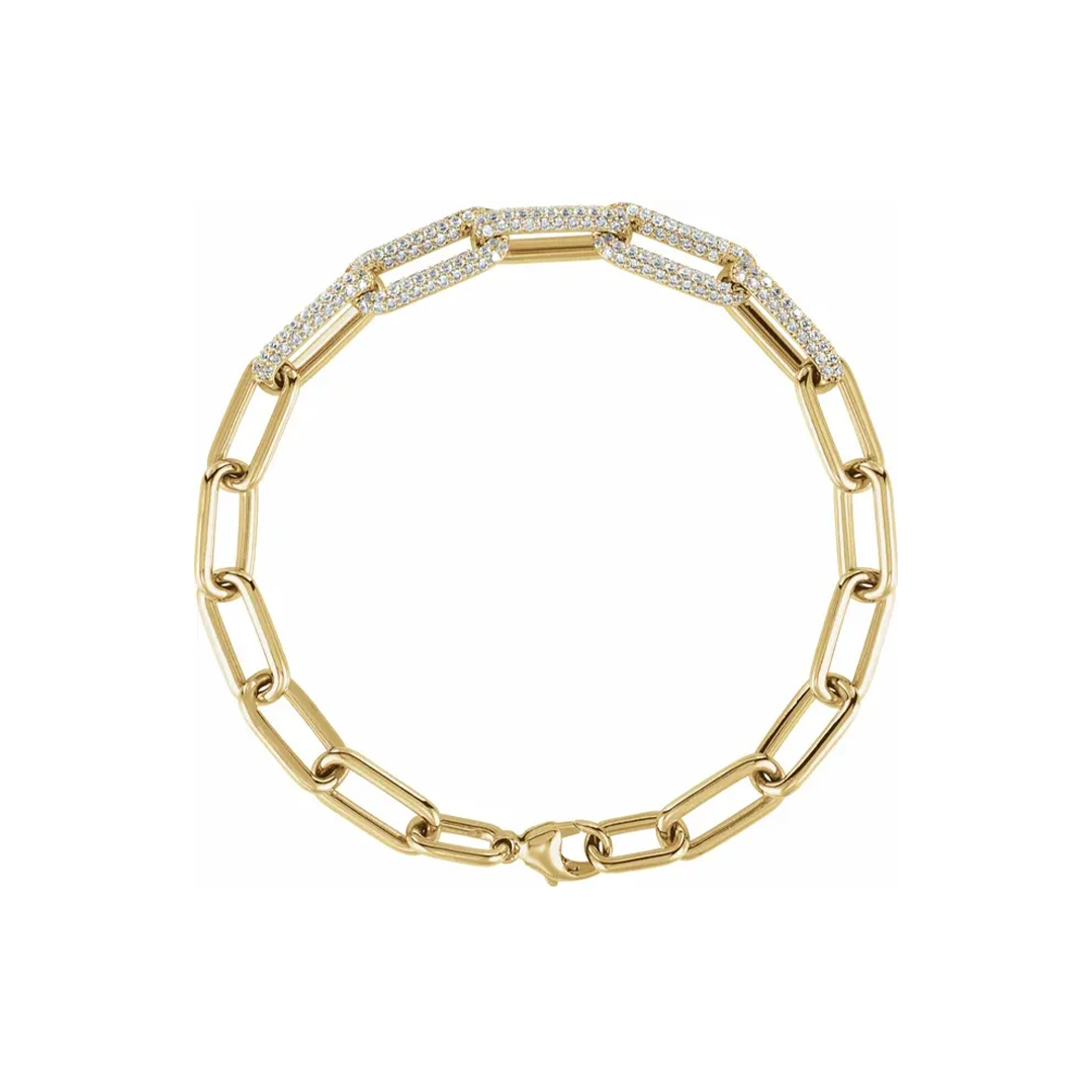 14K Gold Diamond Paperclip Link Bracelet - View 1