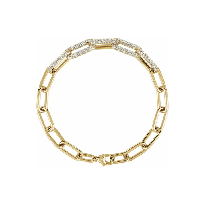 14K Gold Diamond Paperclip Link Bracelet - View 1