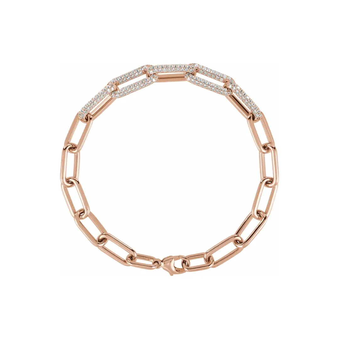 14K Gold Diamond Paperclip Link Bracelet - View 2