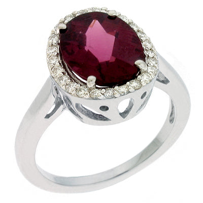 0.29 ctw. WHITE GOLD RHODOLITE & DIAMOND RING