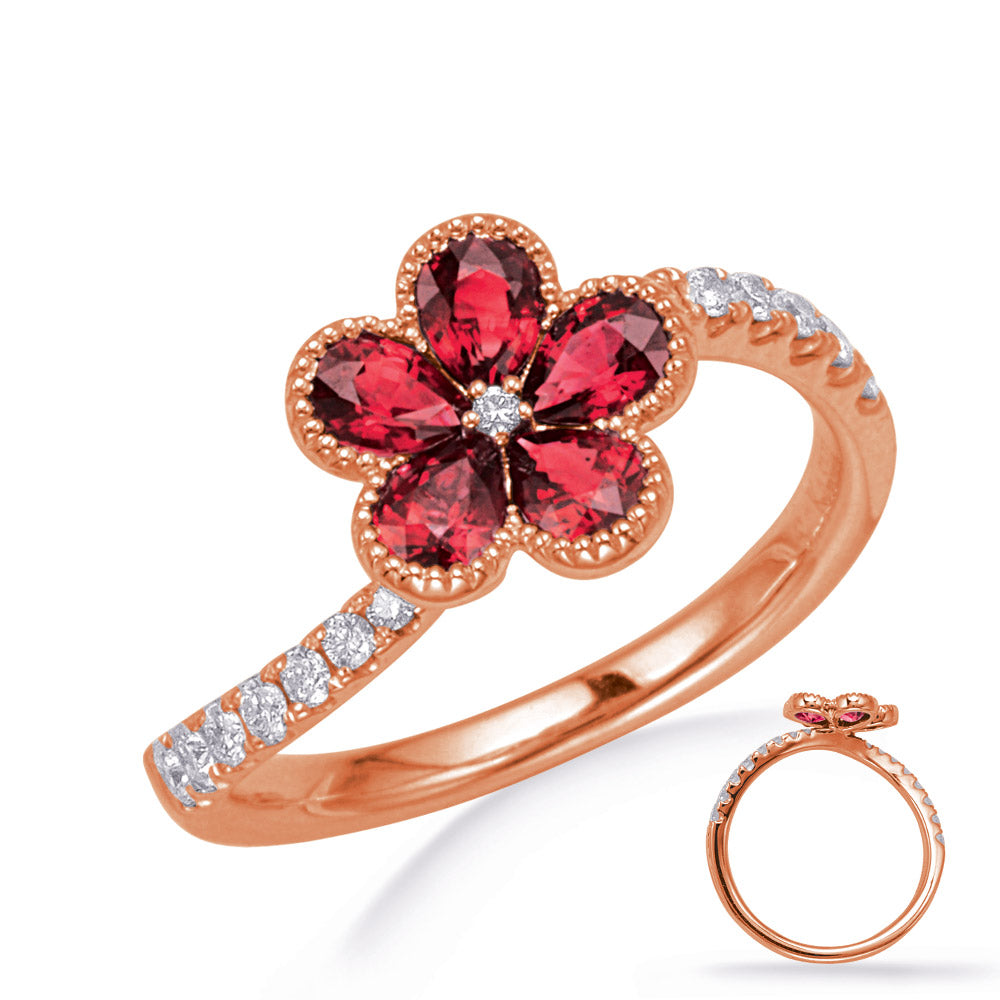 0.88 ctw. FLOWER GOLD RUBY & DIAMOND RING