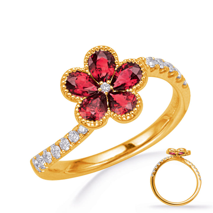 0.88 ctw. FLOWER GOLD RUBY & DIAMOND RING