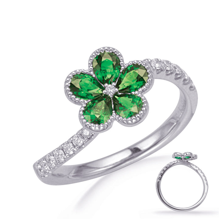 0.21 ctw. FLOWER GOLD TSAVORITE & DIAMOND RING