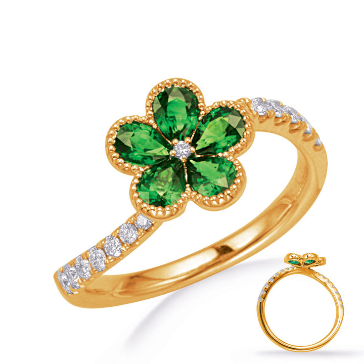 0.21 ctw. FLOWER GOLD TSAVORITE & DIAMOND RING