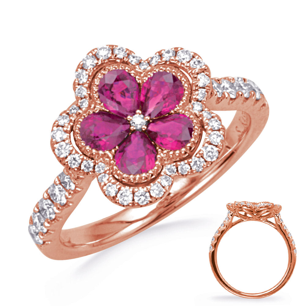 1.21 ctw. FLOWER GOLD RUBY & DIAMOND RING