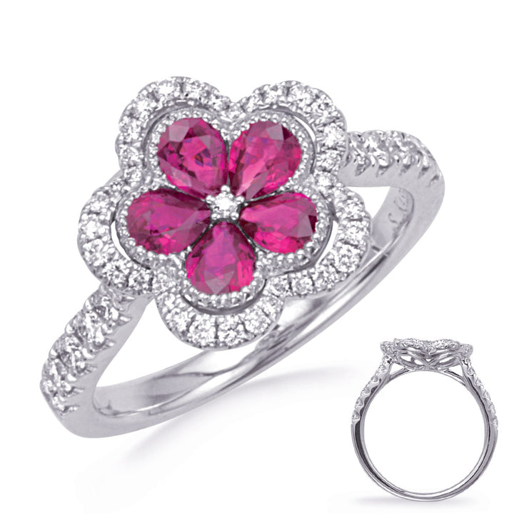 1.21 ctw. FLOWER GOLD RUBY & DIAMOND RING