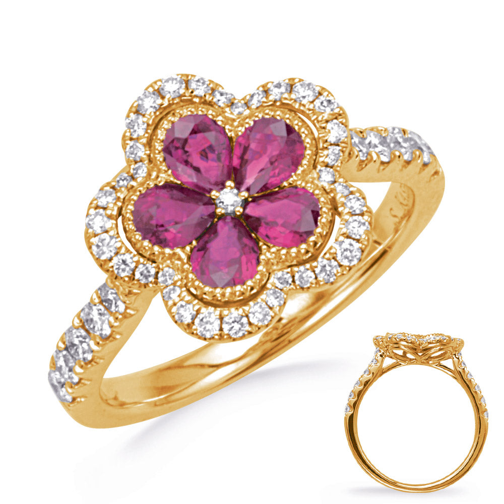 1.21 ctw. FLOWER GOLD RUBY & DIAMOND RING