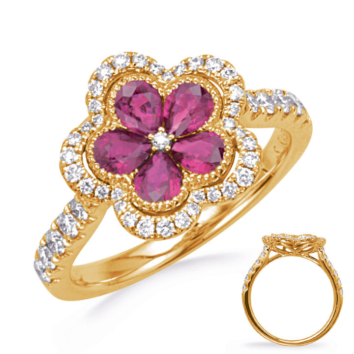 1.21 ctw. FLOWER GOLD RUBY & DIAMOND RING