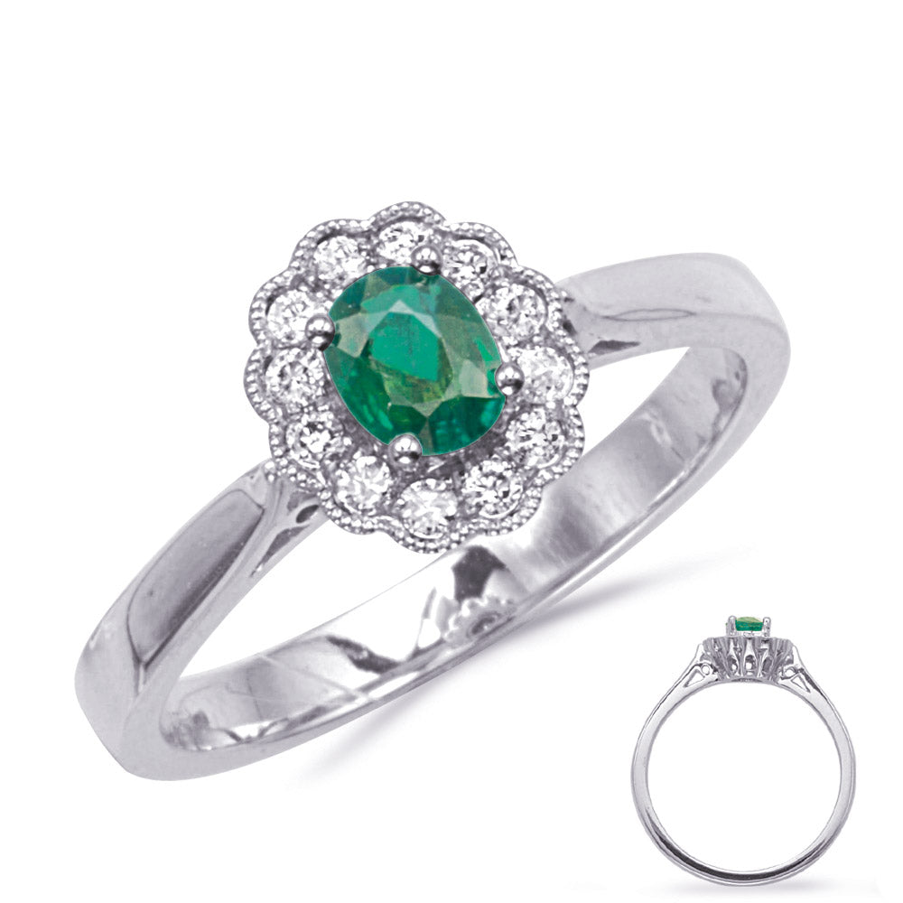 0.34 ctw. WHITE GOLD EMERALD & DIAMOND RING