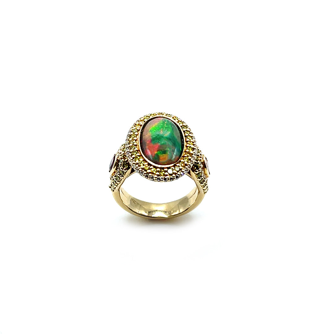 14K Stunning Dark Opal Custom Design Gemstone and Diamond Ring - View 1