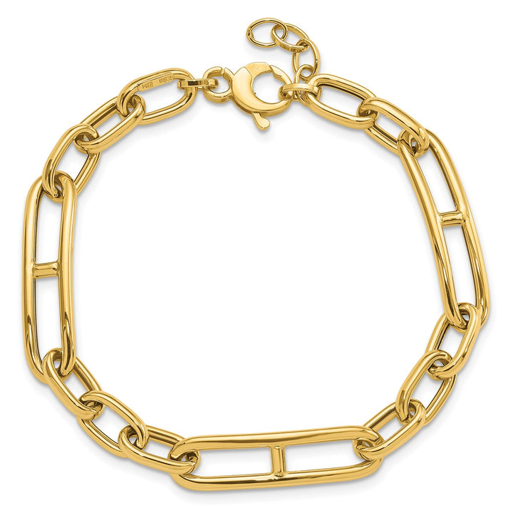 Gold 7.4mm Paperclip Bracelet, 7.5"