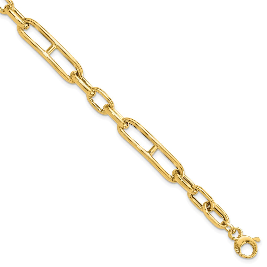 Gold 7.4mm Paperclip Bracelet, 7.5"