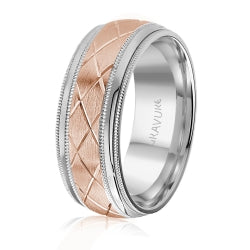 Men's 10K White Gold Criss-cross Engraved Customizable Satin Finish Inlay Band