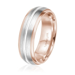 Men's 10K Rose Gold Satin Finish Double Groove Inlay Band