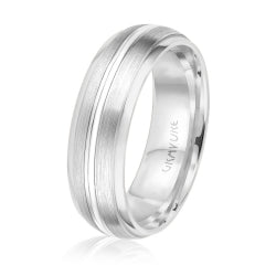 Men's 10K White Gold Satin Finish Double Groove Inlay Band
