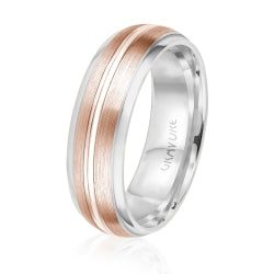 Men's 10K White Gold Satin Finish Double Groove Inlay Band