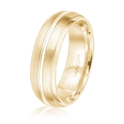 Men's 10K Yellow Gold Satin Finish Double Groove Inlay Band