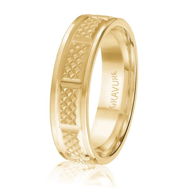 Men's 10K Gold Square Pattern & Segmented Edge Band