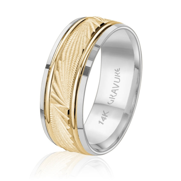 Men's 14K Gold Two-Tone Textured Inlay Band