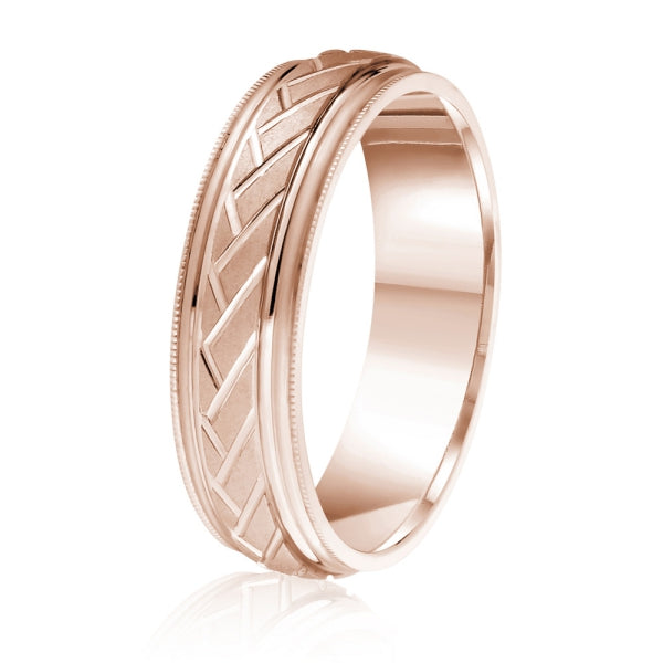 Men's 10K Gold Basketweave Pattern Milgrain Band