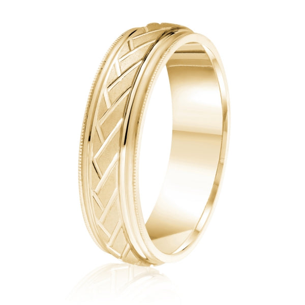 Men's 10K Gold Basketweave Pattern Milgrain Band