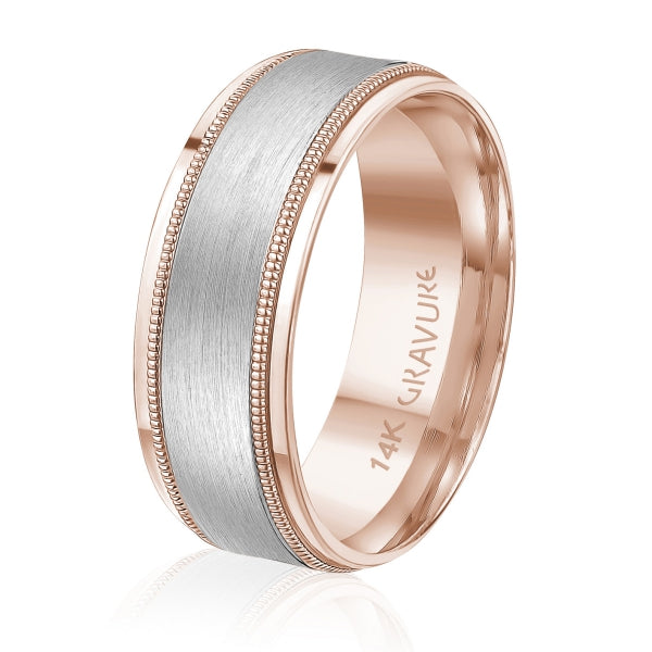 Men's 10K Gold Two-Tone Satin Finish Milgrain Border Band