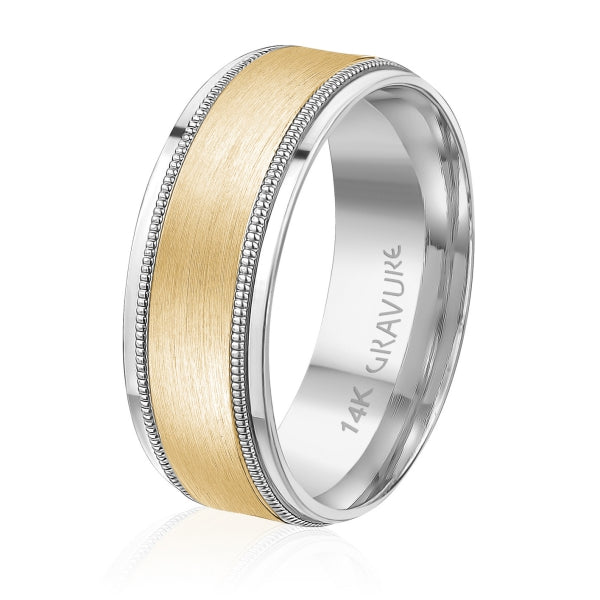 Men's 10K Gold Two-Tone Satin Finish Milgrain Border Band