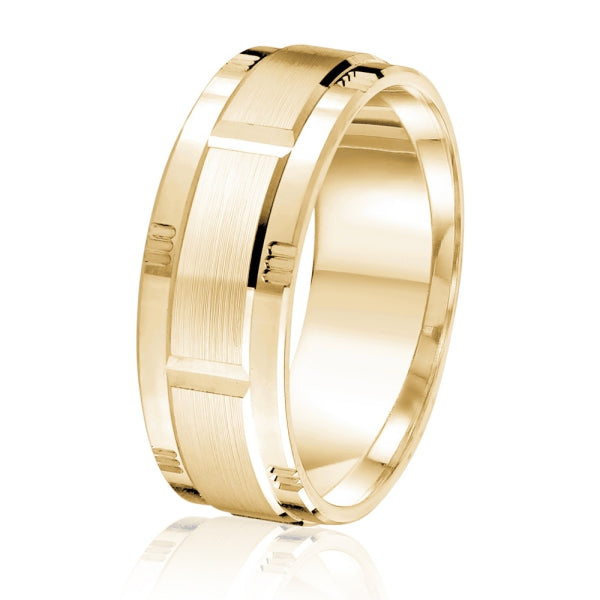Men's 10K Gold Alternating Finish Block Pattern Band