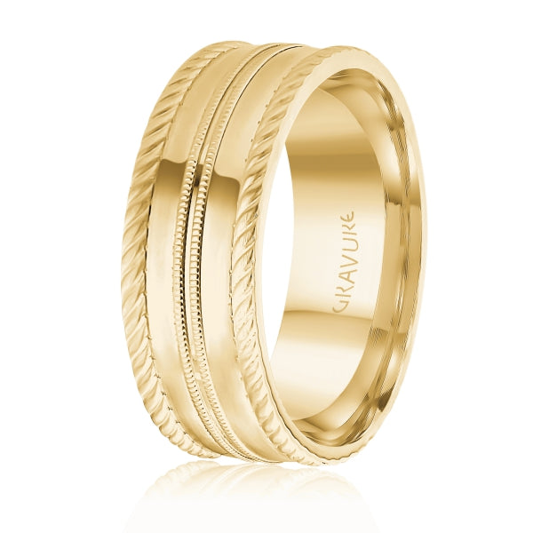 Men's 10K Gold Multi-Detail Rope & Milgrain Band