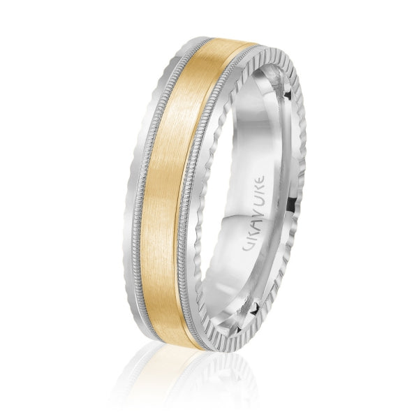 Men's 10K Gold Two-Tone Satin Finish Milgrain & Ridged Edge Band