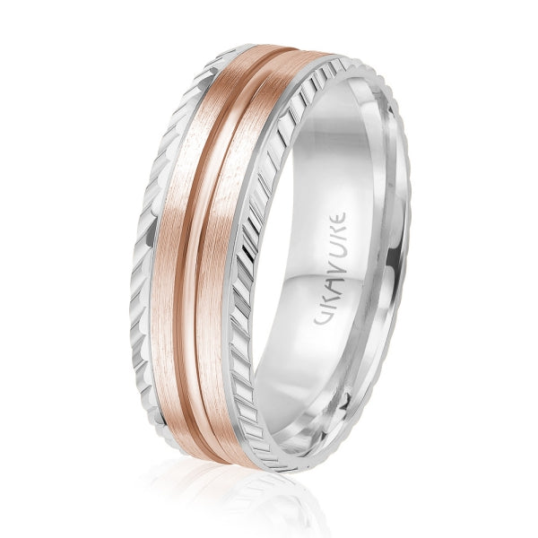 Men's 10K Gold Two-Tone Multi-Stripe Twisted Edge Band