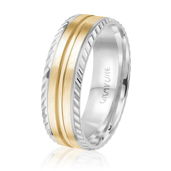 Men's 10K Gold Two-Tone Multi-Stripe Twisted Edge Band