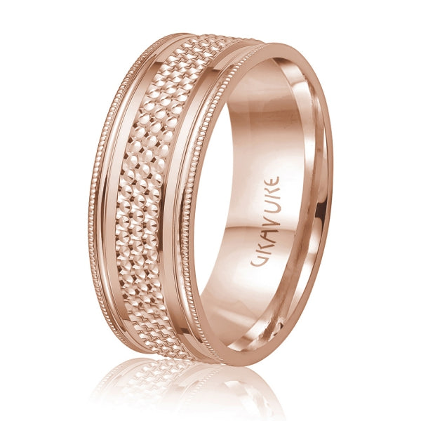 Men's 10K Gold Pebbled Texture Milgrain Band