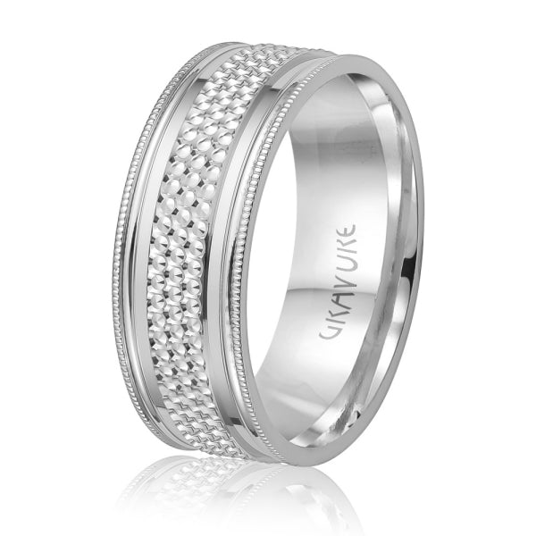 Men's 10K Gold Pebbled Texture Milgrain Band