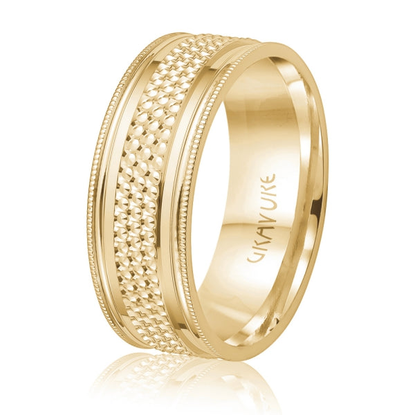 Men's 10K Gold Pebbled Texture Milgrain Band
