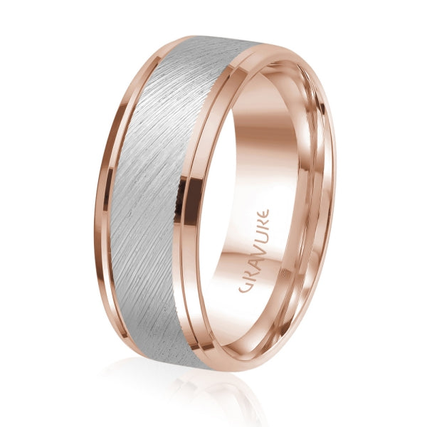 Men's 10K Gold Two-Tone Diagonal Brush Beveled Edge Band