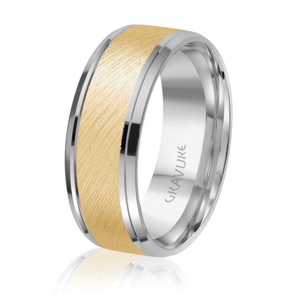 Men's 10K Gold Two-Tone Diagonal Brush Beveled Edge Band