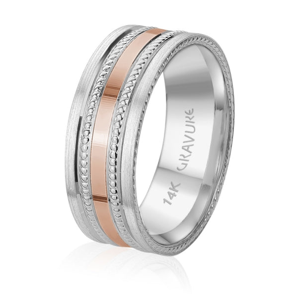 Men's 10K Gold Two-Tone Multi-Textured Milgrain & Rope Edge Band