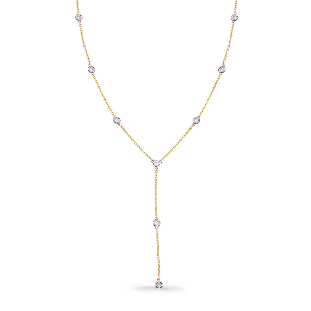 MODERN DROP DESIGN GOLD AND DIAMOND NECKLACE - View 1