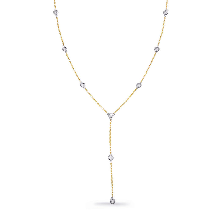 MODERN DROP DESIGN GOLD AND DIAMOND NECKLACE - View 1