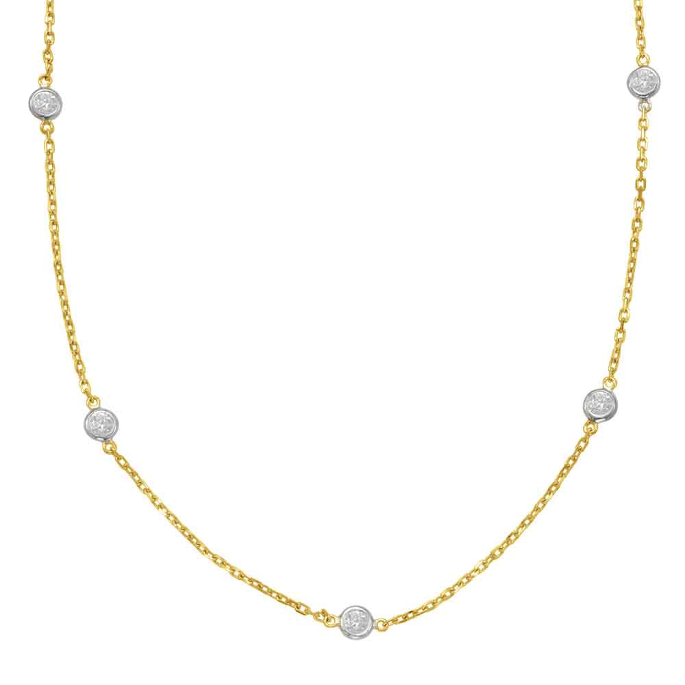 STUNNING GOLD AND DIAMOND SECTIONED BEZEL DESIGN NECKLACE - View 2